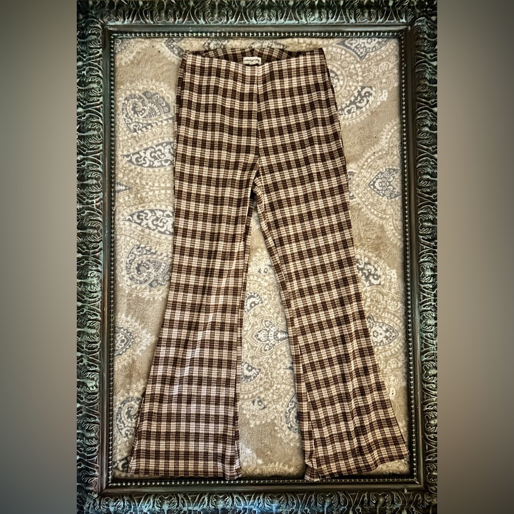 Brown and cream plaid pants.